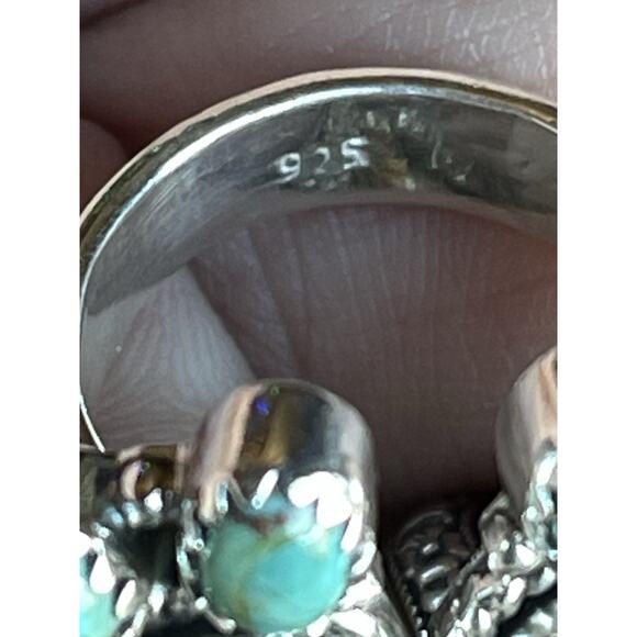 Turquoise Cluster Statement Ring Sterling Silver Southwestern Adjustable 5.5-8 - Picture 10 of 12